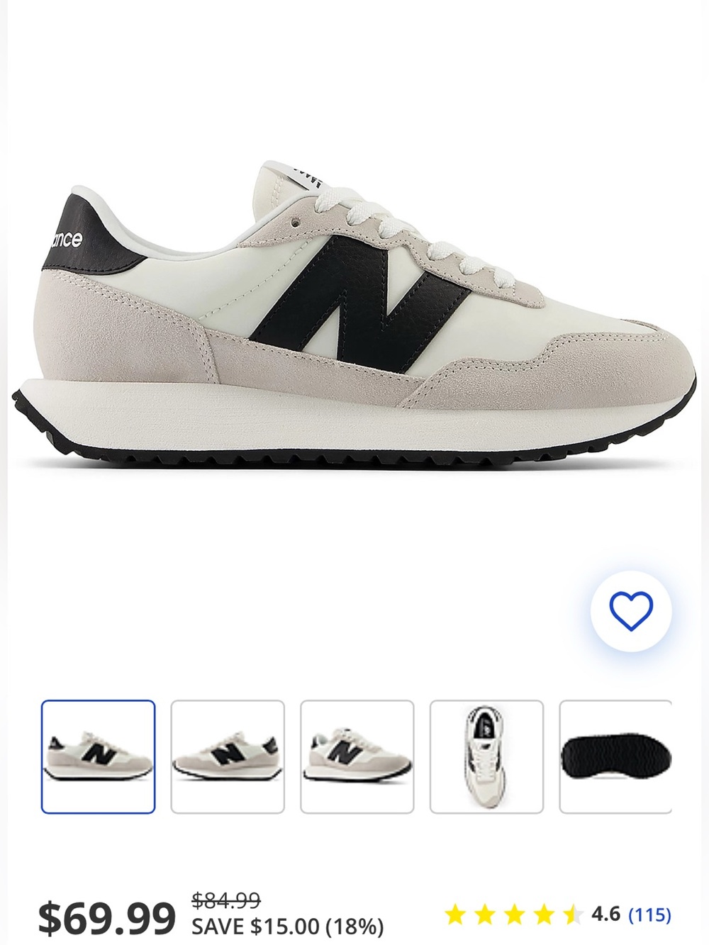 New Balance 237 Sz 8 Grey Black